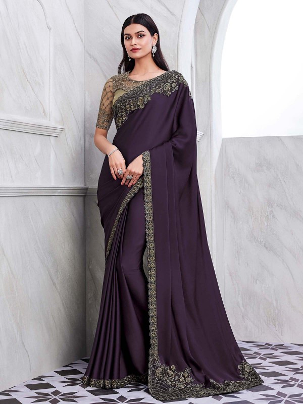 Dark Purple Walnut Silk Saree